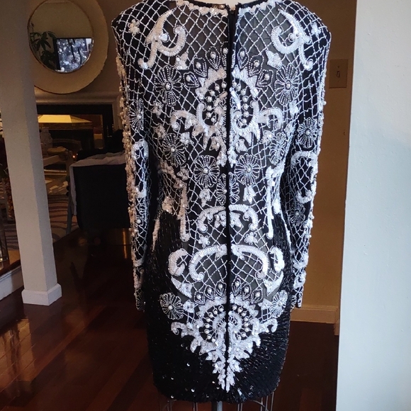 Vintage Black And White Beaded Dress. - Picture 8 of 12
